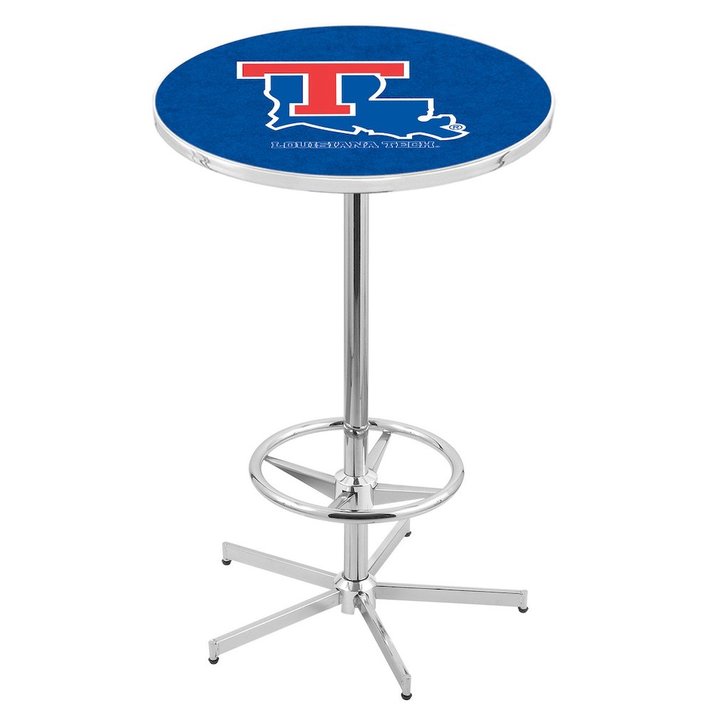 L216 Louisiana Tech University 42' Tall - 36' Top Pub Table w/ Chrome Finish. Picture 1