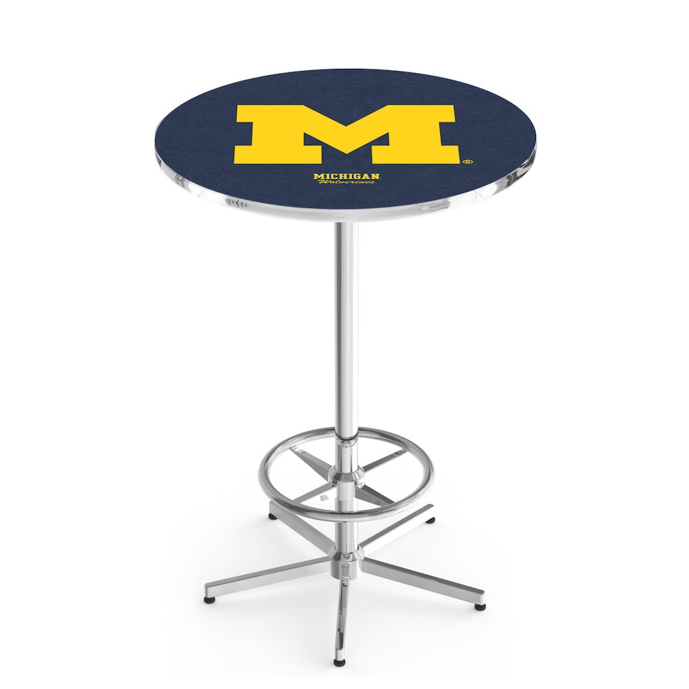 L216 University of Michigan 42' Tall - 36' Top Pub Table w/ Chrome Finish. Picture 1