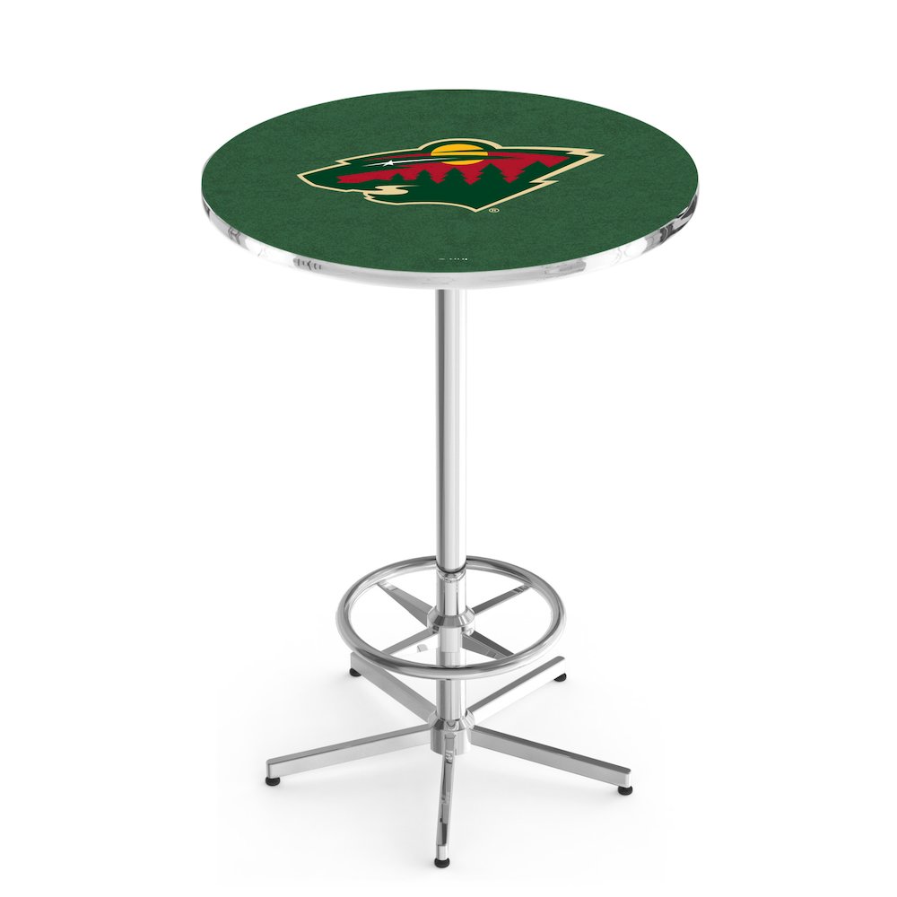 L216 Minnesota Wild 42" Tall - 36" Top Pub Table with Chrome Finish (6353). Picture 1