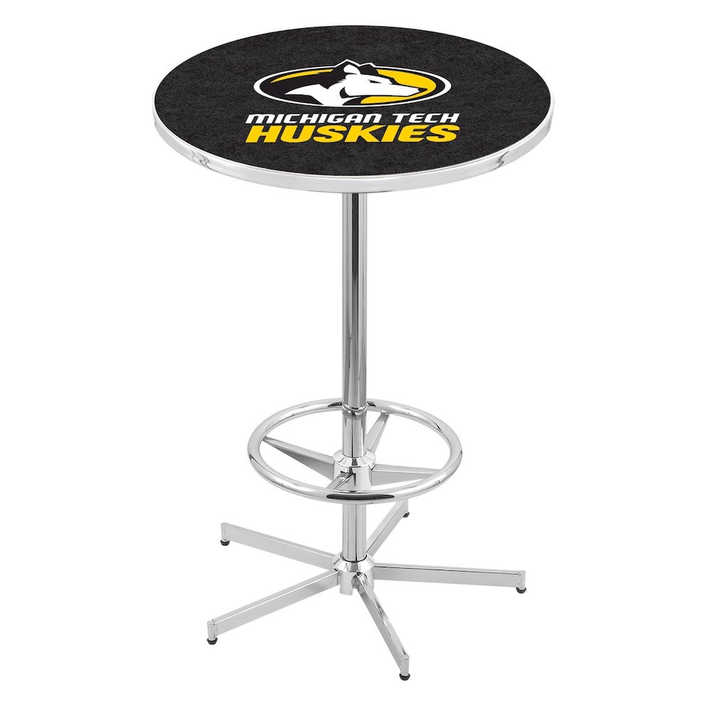 L216 Michigan Tech University 42' Tall - 36' Top Pub Table w/ Chrome Finish. Picture 1