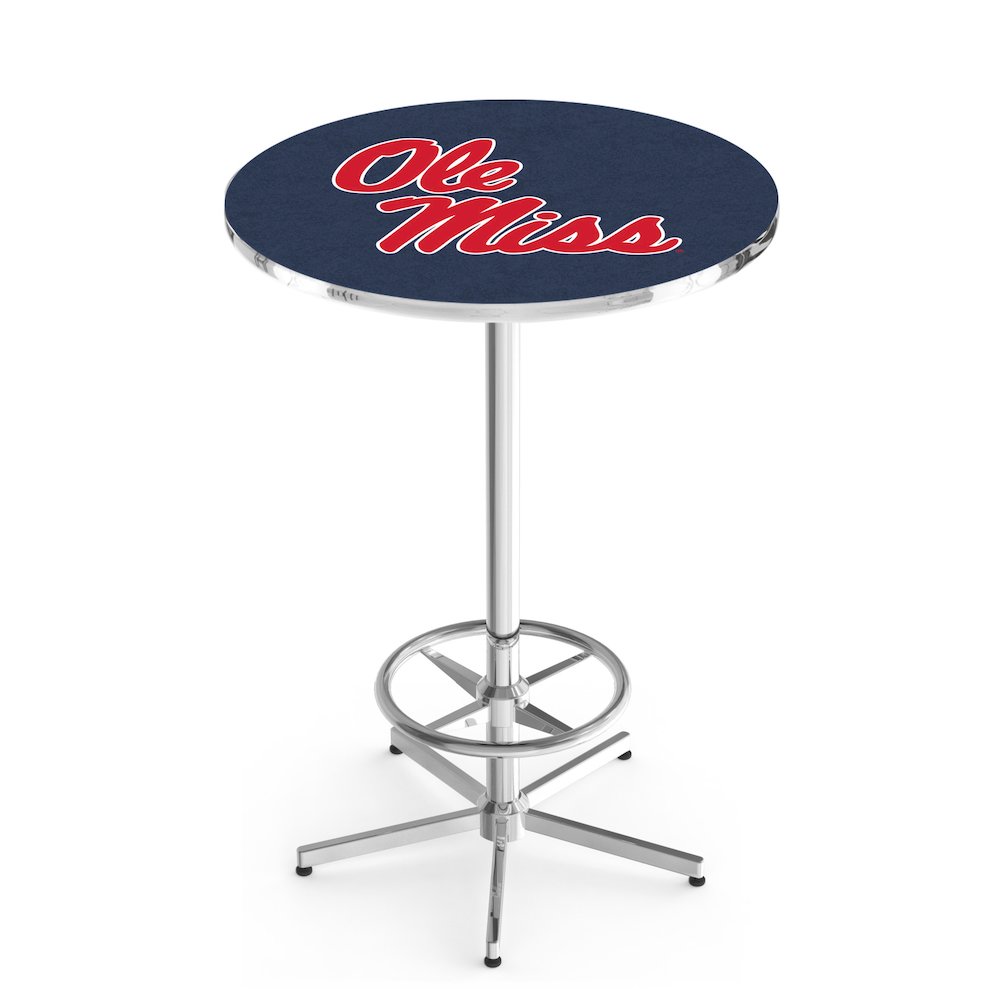 L216 University of Mississippi 42' Tall - 36' Top Pub Table w/ Chrome Finish. Picture 1