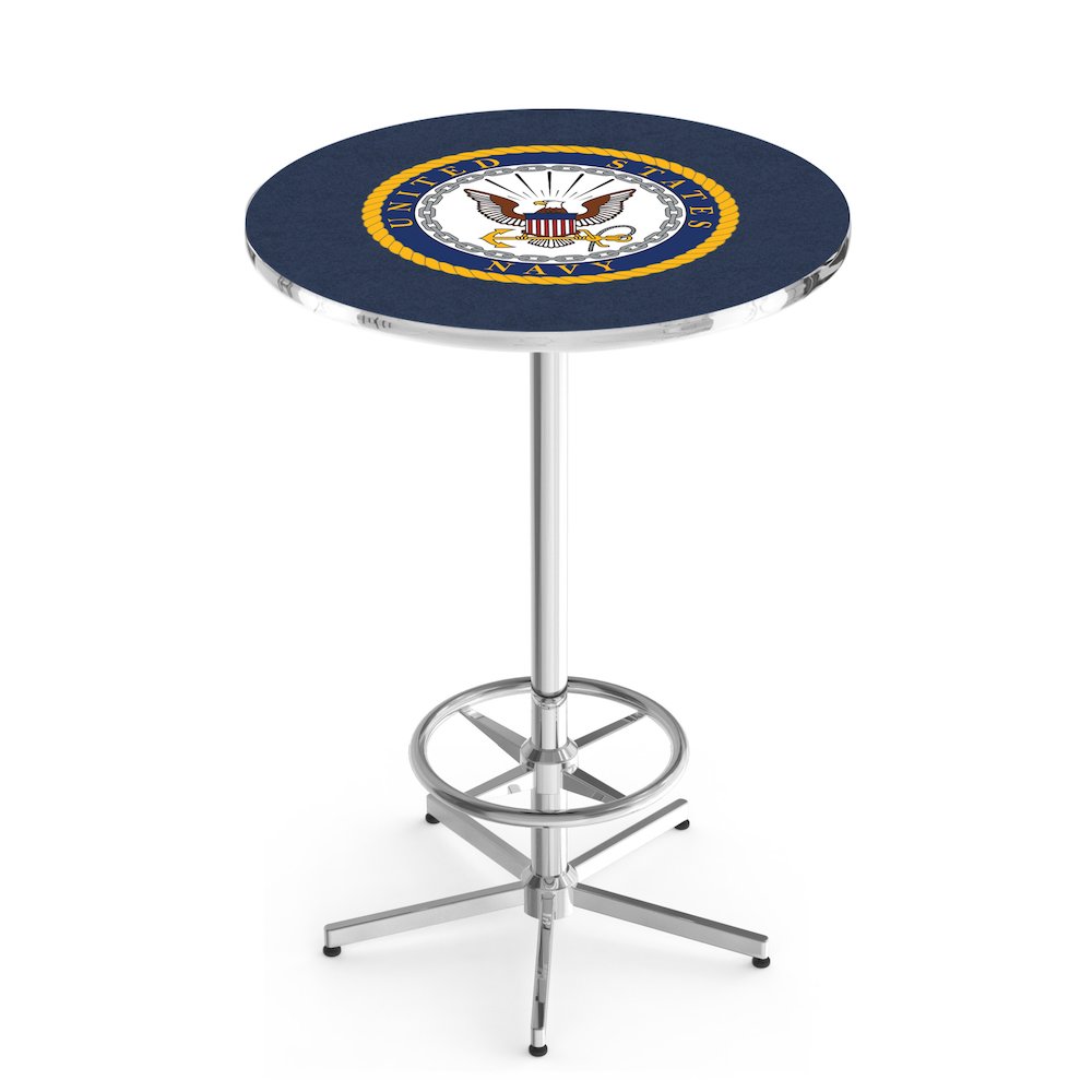 L216 United States Navy 42' Tall - 36' Top Pub Table w/ Chrome Finish. Picture 1