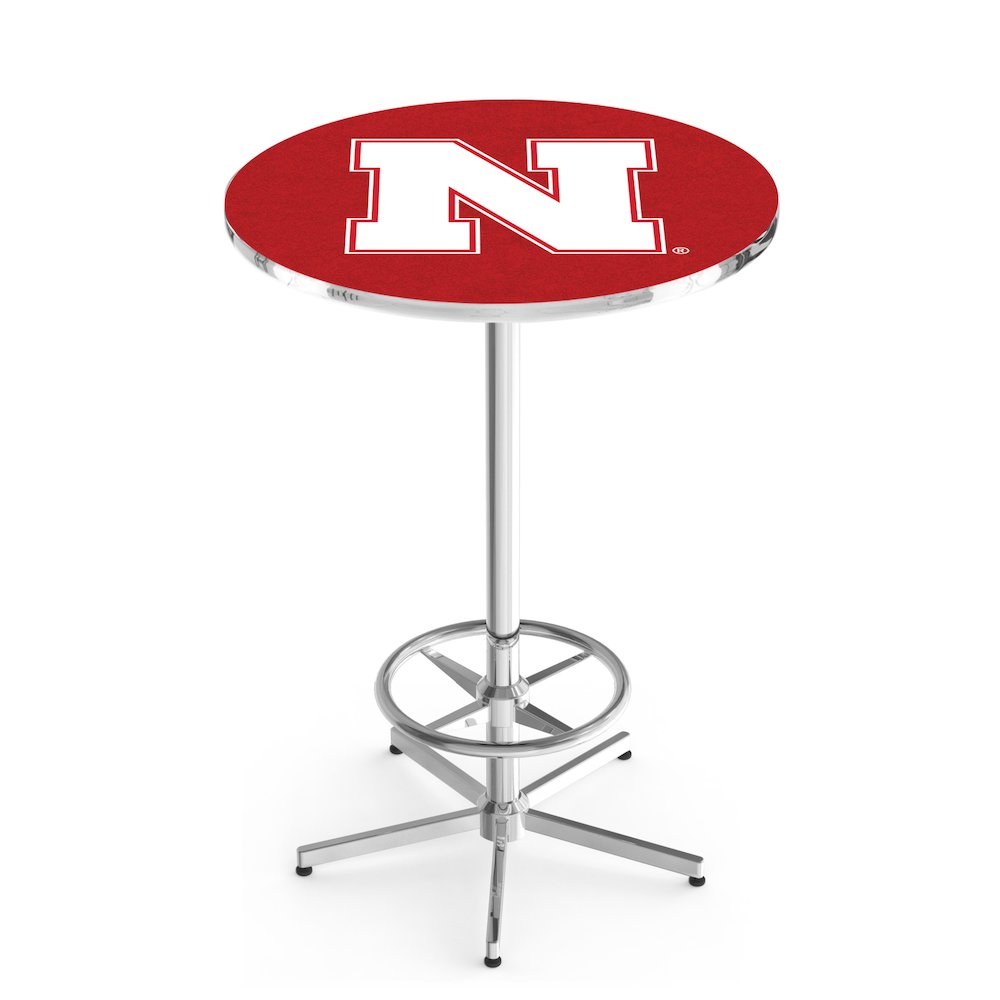 L216 University of Nebraska 42" Tall - 36" Top Pub Table with Chrome Finish. Picture 1