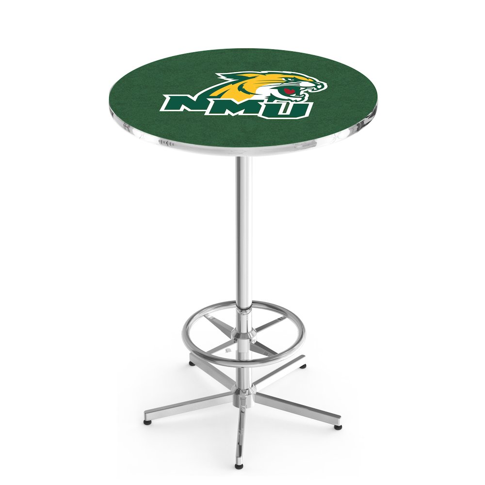 L216 Northern Michigan University 42' Tall - 36' Top Pub Table w/ Chrome Finish. Picture 1