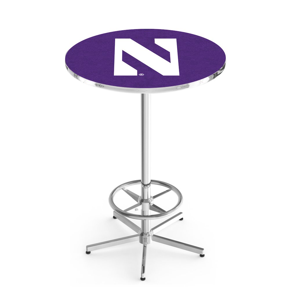 L216 Northwestern University 42" Tall - 36" Top Pub Table with Chrome Finish. Picture 1