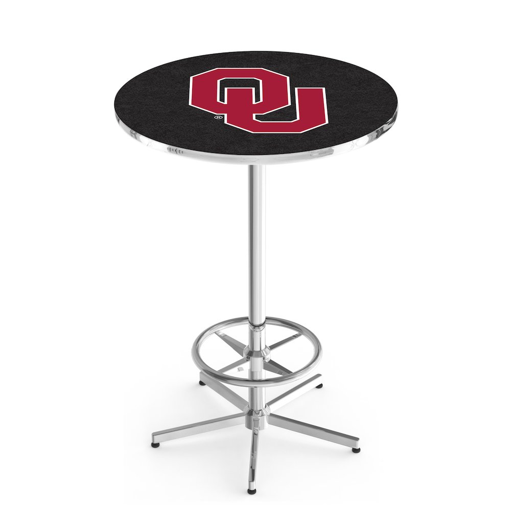 L216 Oklahoma University 42" Tall - 36" Top Pub Table with Chrome Finish. Picture 1
