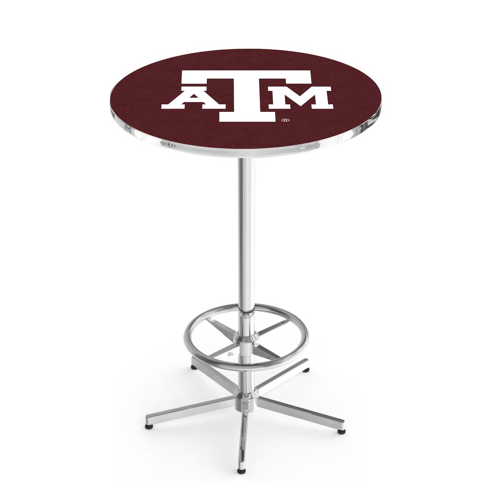 L216 Texas A&M 42" Tall - 36" Top Pub Table with Chrome Finish. Picture 1