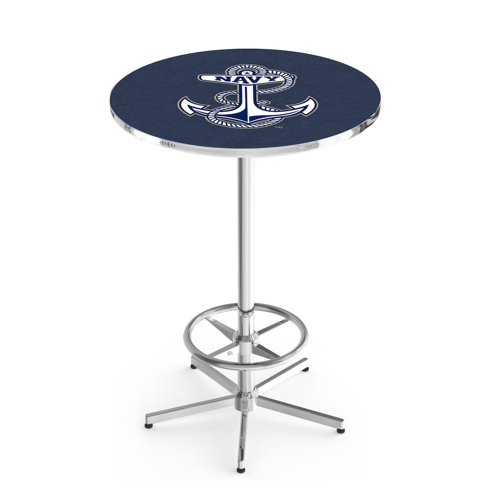 L216 US Naval Academy 42" Tall - 36" Top Pub Table with Chrome Finish. Picture 1