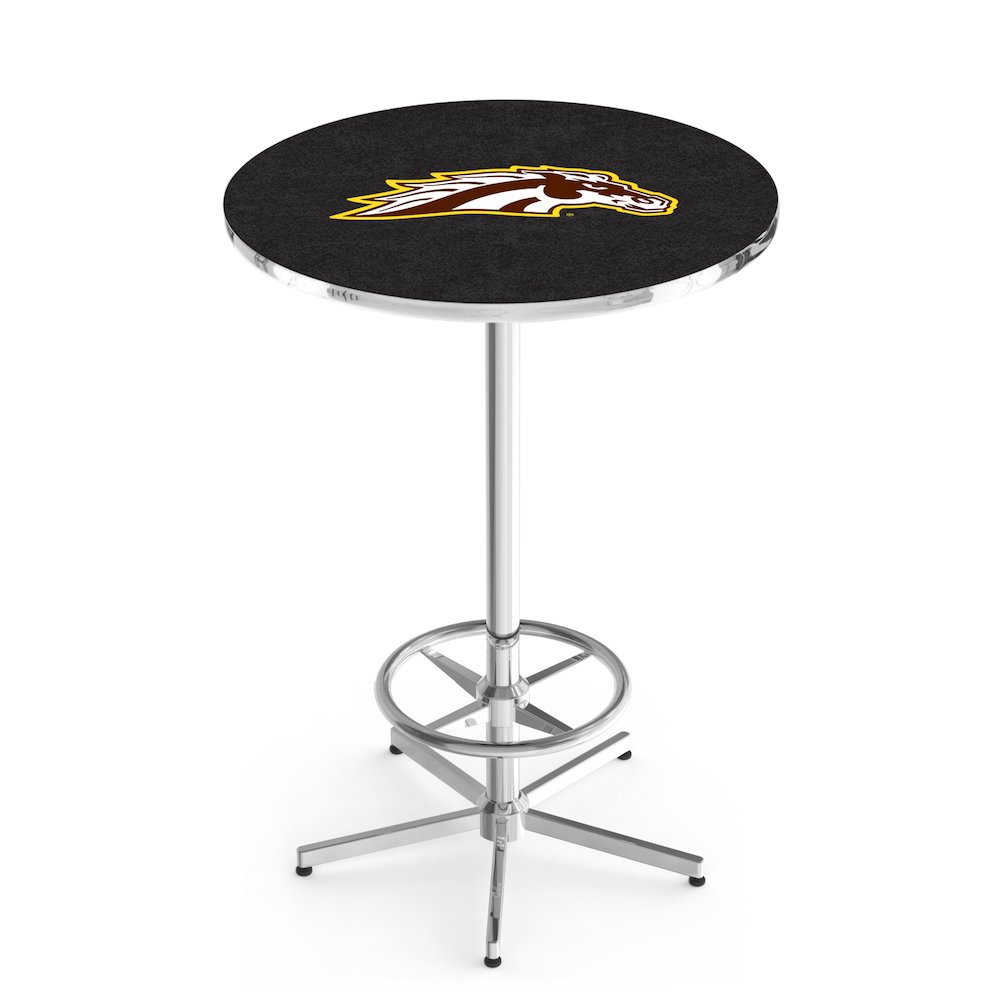 L216 Western Michigan University 42" Tall - 36" Top Pub Table with Chrome Finish. Picture 1