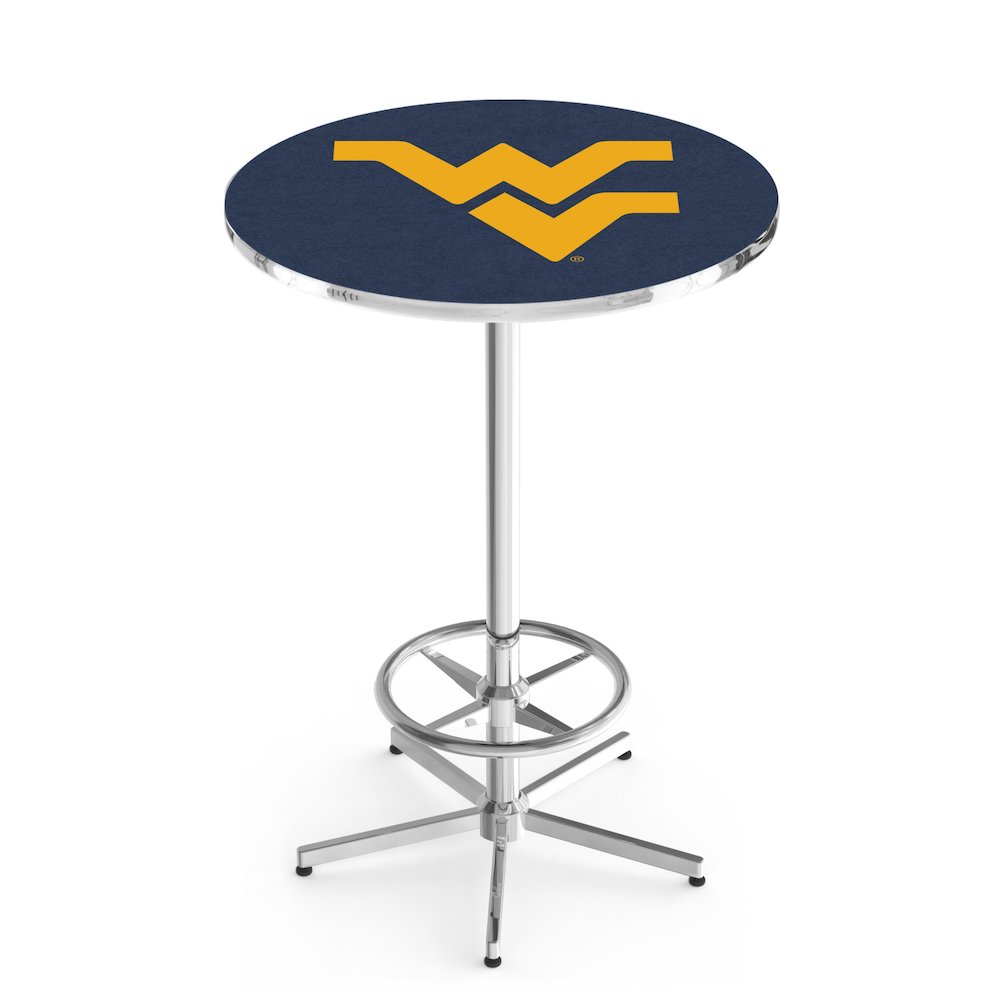 L216 West Virginia University 42' Tall - 36' Top Pub Table w/ Chrome Finish. Picture 1