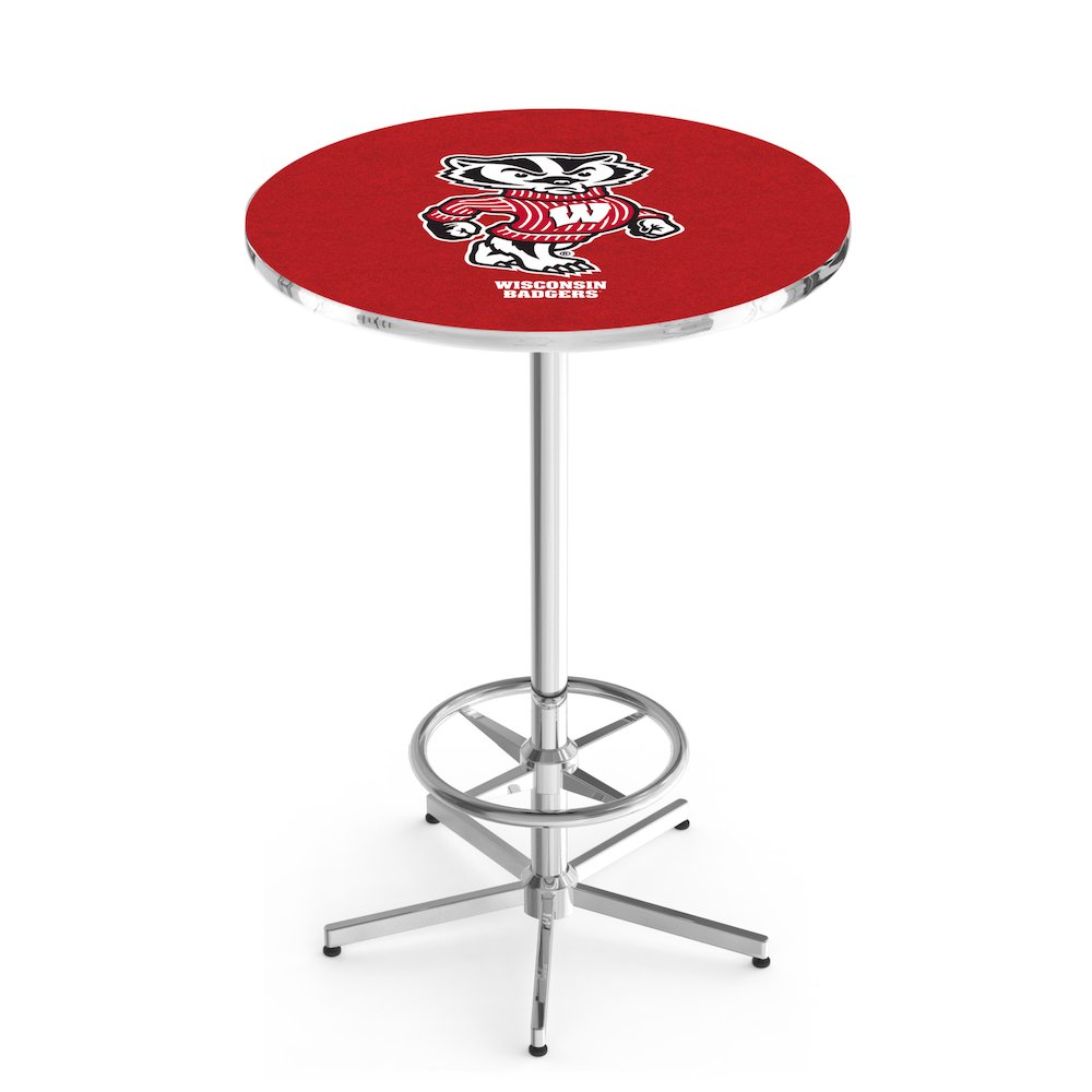 L216 University of Wisconsin (Badger)  42" Tall - 36" Top Pub Table with Chrome Finish. Picture 1
