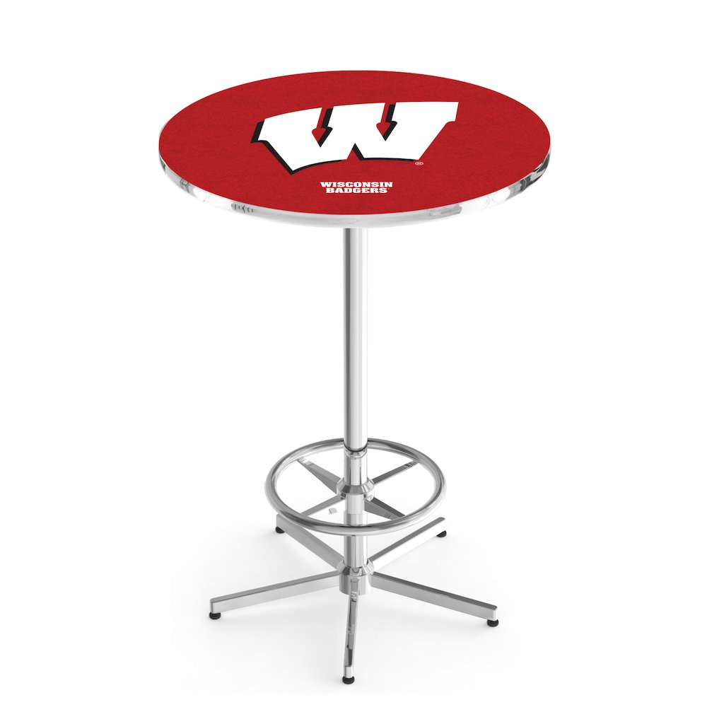 L216 University of Wisconsin (W)  42" Tall - 36" Top Pub Table with Chrome Finish. Picture 1