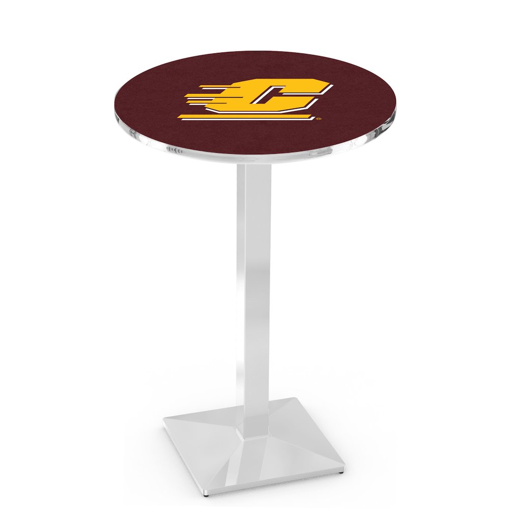 L217 Central Michigan University 36" Tall - 36" Top Pub Table with Chrome Finish. Picture 1