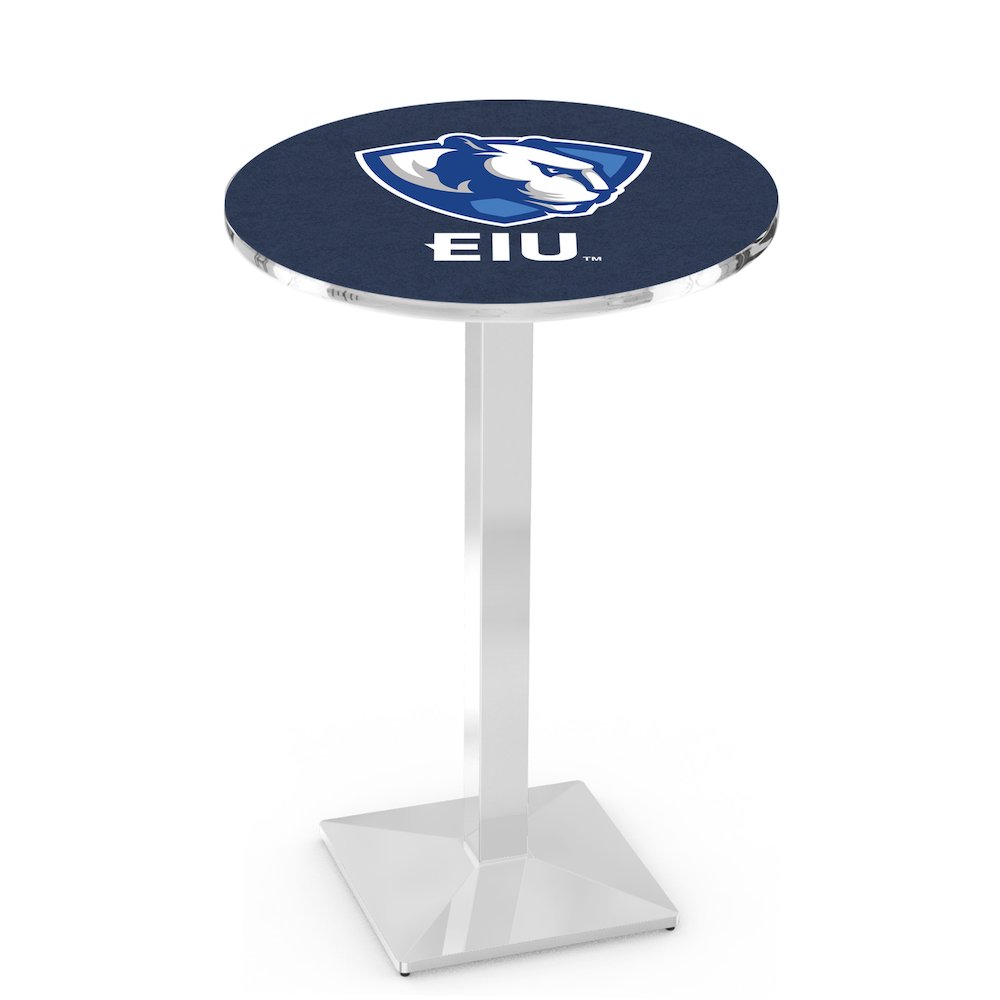 L217 Eastern Illinois University 36' Tall - 36' Top Pub Table w/ Chrome Finish. Picture 1