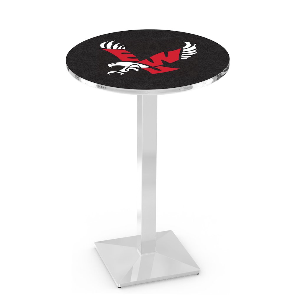 L217 Eastern Washington University 36" Tall - 36" Top Pub Table with Chrome Finish. Picture 1