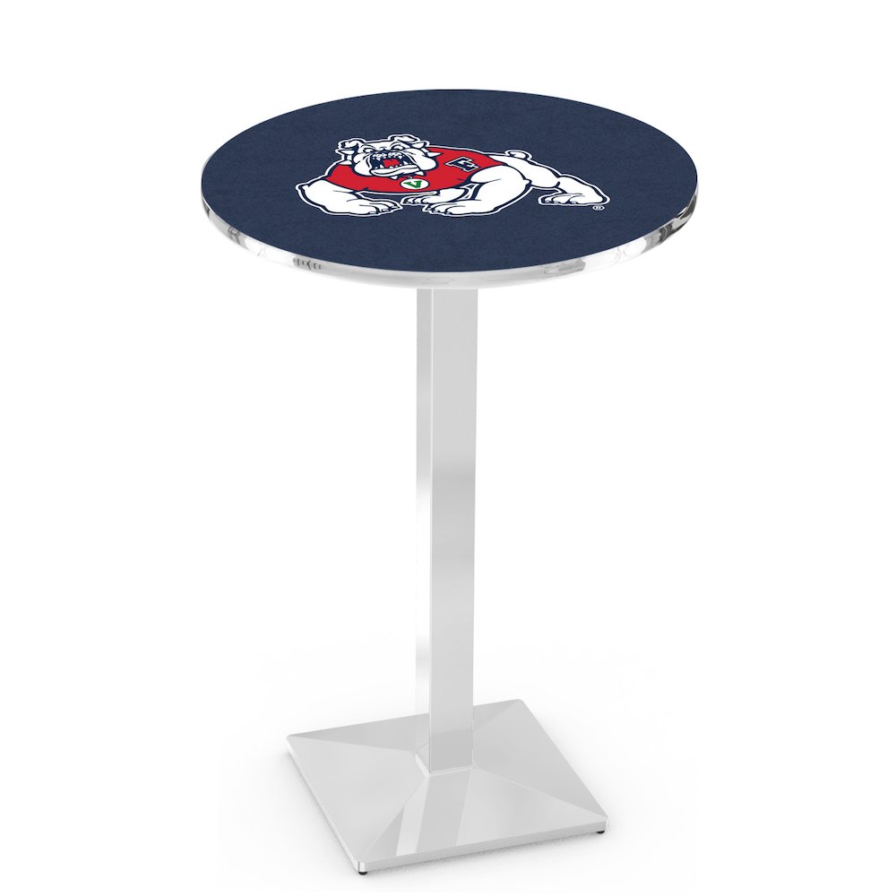 L217 Fresno State University 36" Tall - 36" Top Pub Table with Chrome Finish. Picture 1