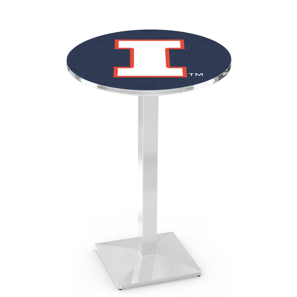 L217 University of Illinois 36" Tall - 36" Top Pub Table with Chrome Finish. Picture 1