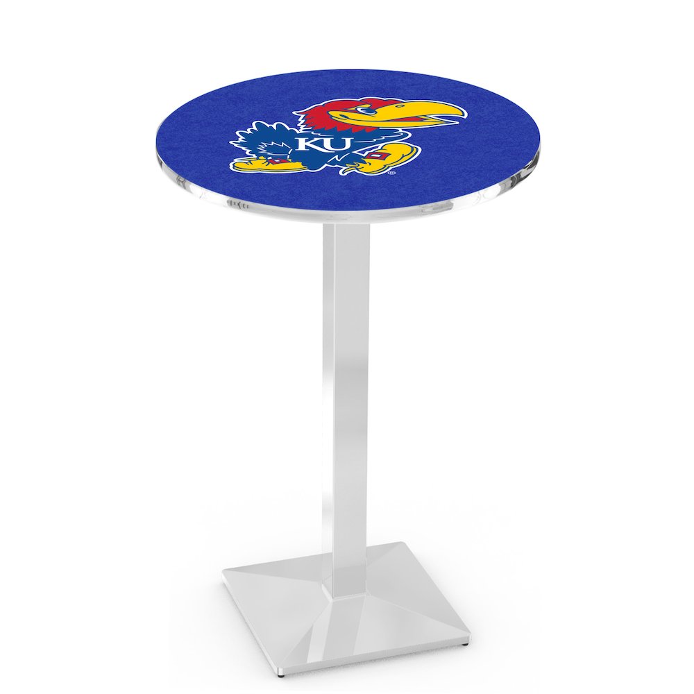 L217 University of Kansas 36" Tall - 36" Top Pub Table with Chrome Finish. Picture 1