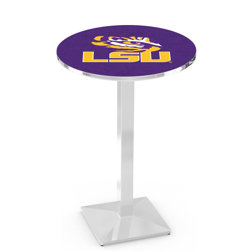 L217 Louisiana State University 36" Tall - 36" Top Pub Table with Chrome Finish. Picture 1