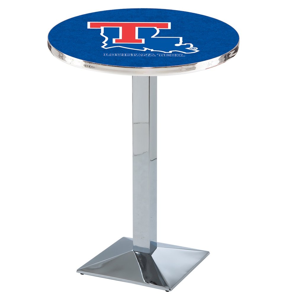 L217 Louisiana Tech University 36' Tall - 36' Top Pub Table w/ Chrome Finish. Picture 1