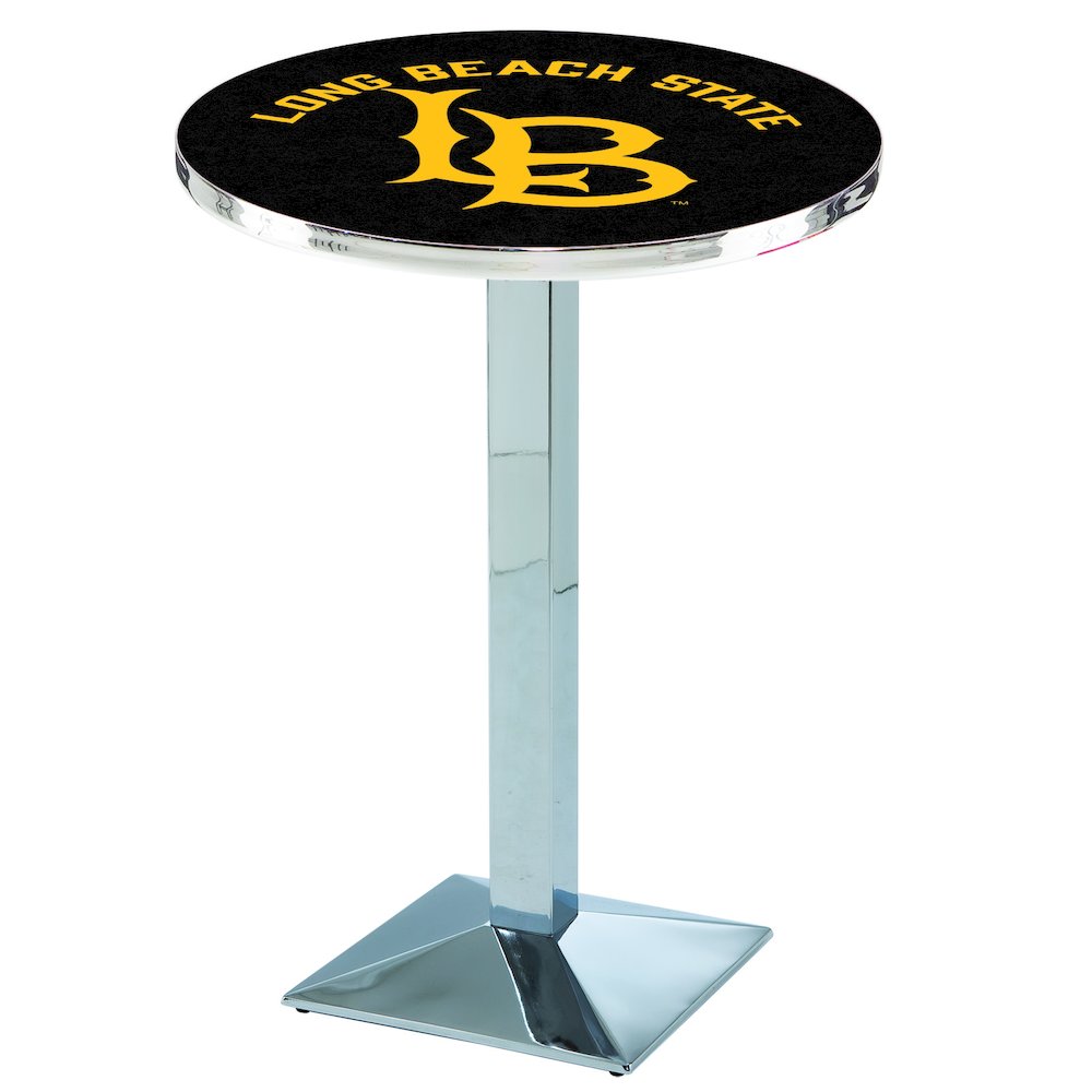 L217 Long Beach State University 36" Tall - 36" Top Pub Table with Chrome Finish. Picture 1