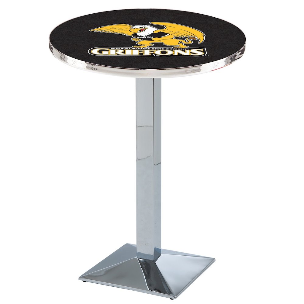 L217 Missouri Western State University 36' Tall - 36' Top Pub Table w/ Chrome Finish. Picture 1