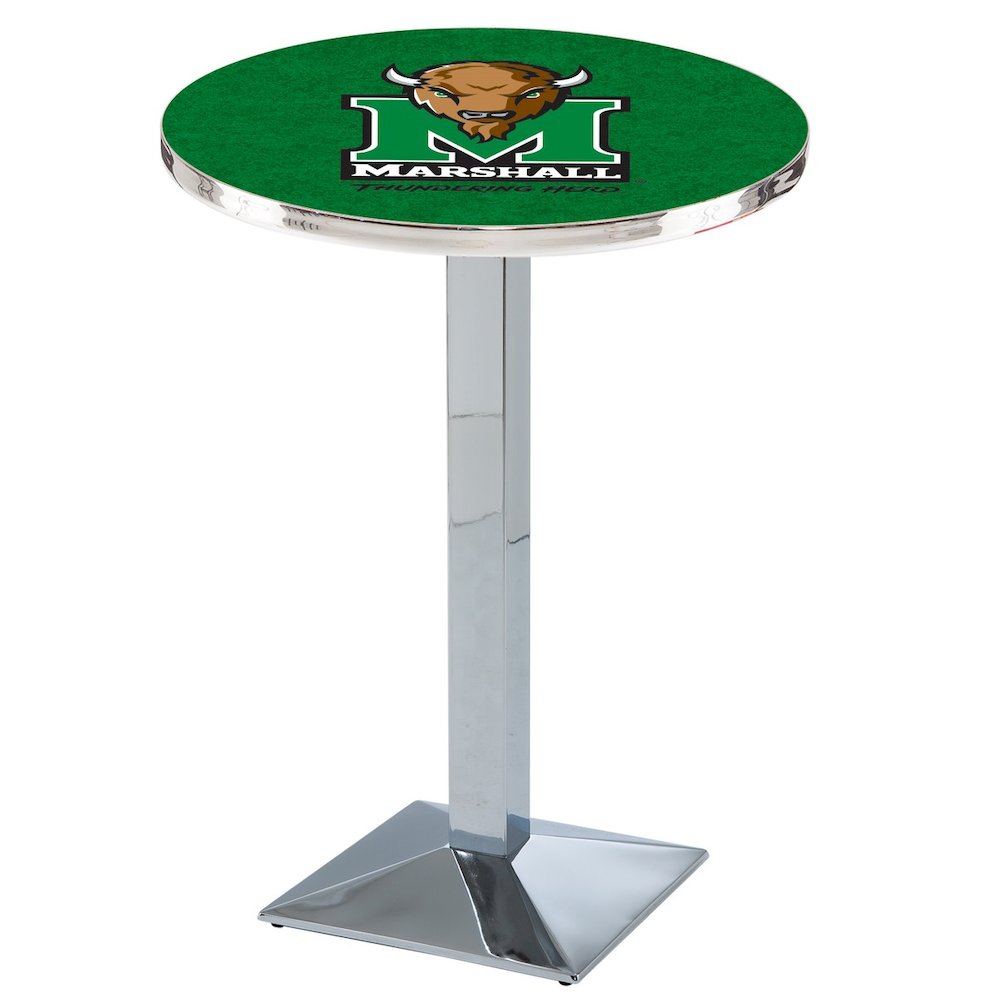 L217 Marshall University 36' Tall - 36' Top Pub Table w/ Chrome Finish. Picture 1