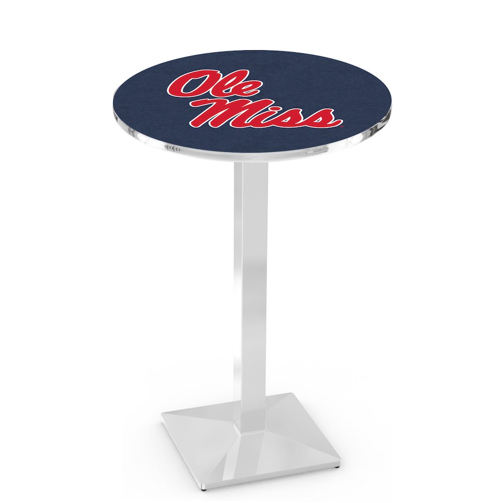 L217 University of Mississippi 36' Tall - 36' Top Pub Table w/ Chrome Finish. Picture 1
