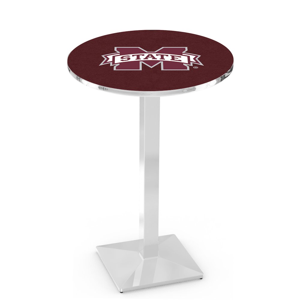 L217 Mississippi State University 36" Tall - 36" Top Pub Table with Chrome Finish. Picture 1