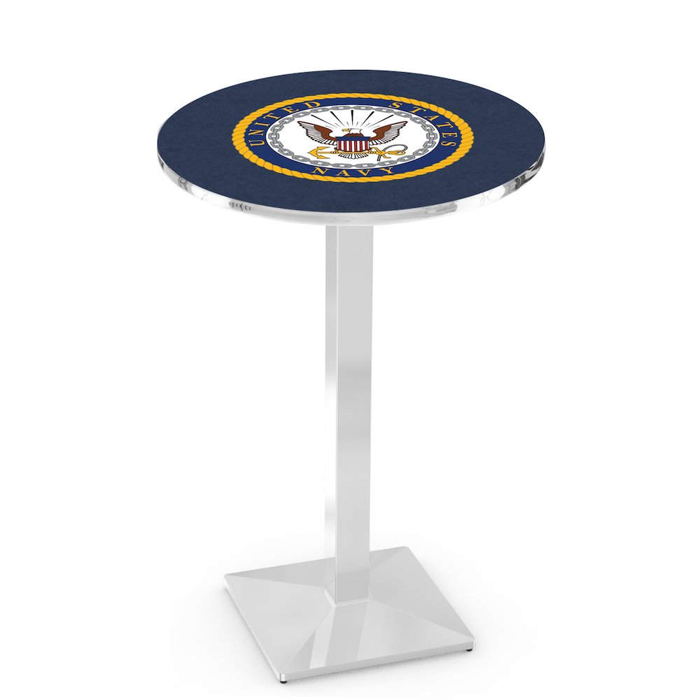 L217 United States Navy 36' Tall - 36' Top Pub Table w/ Chrome Finish. Picture 1