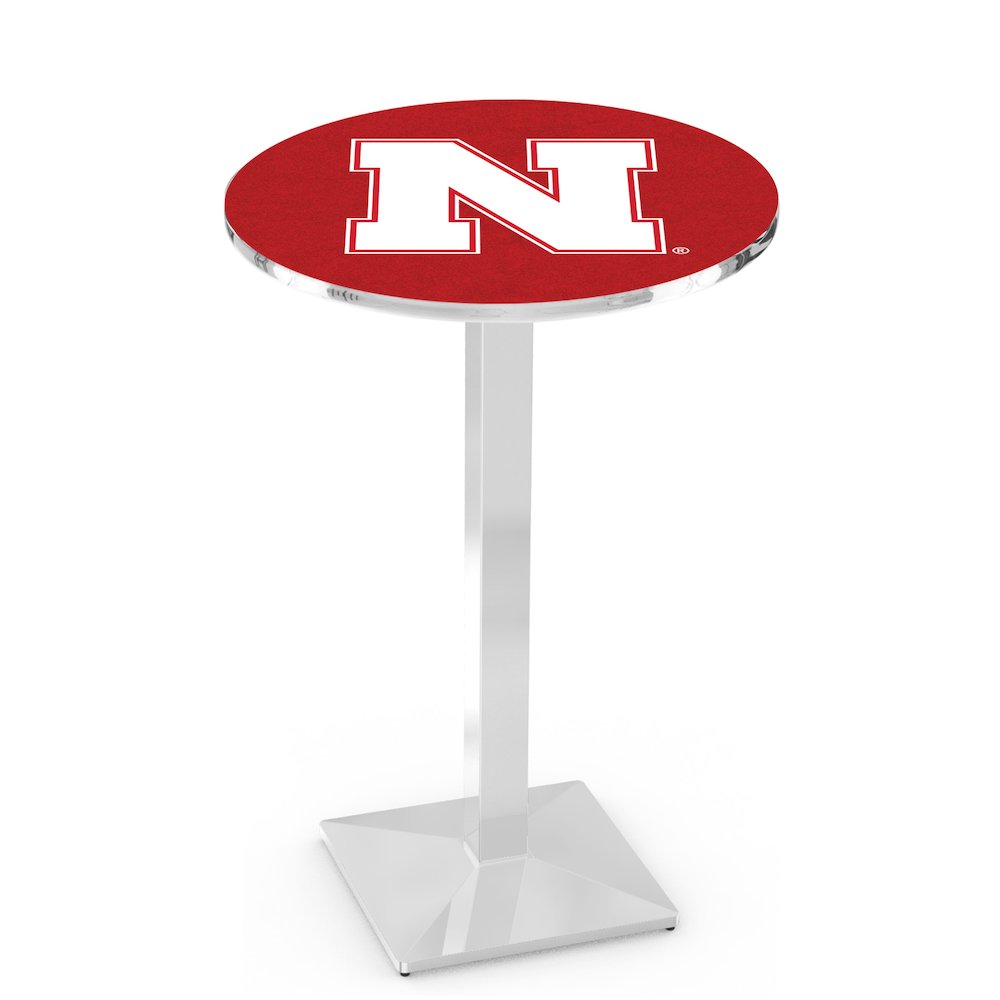 L217 University of Nebraska 36" Tall - 36" Top Pub Table with Chrome Finish. Picture 1