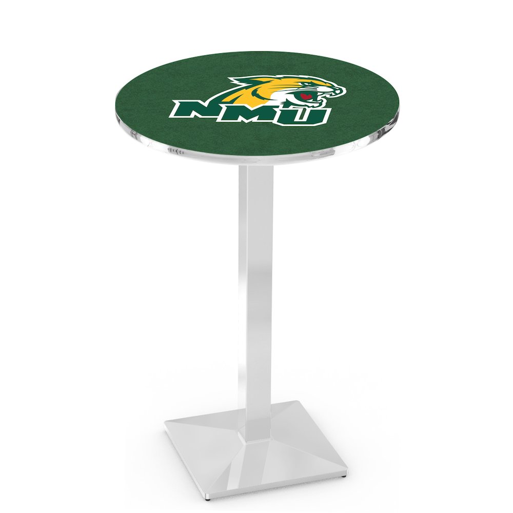 L217 Northern Michigan University 36' Tall - 36' Top Pub Table w/ Chrome Finish. Picture 1