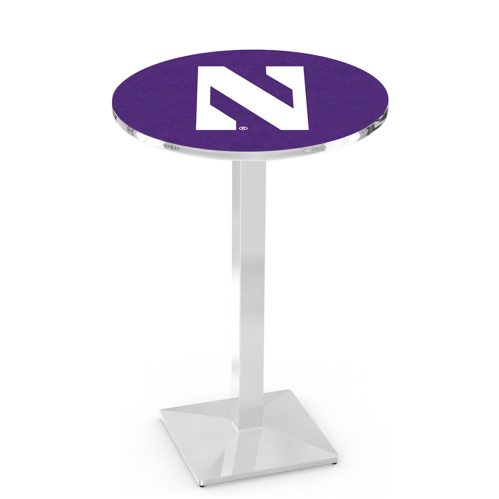 L217 Northwestern University 36" Tall - 36" Top Pub Table with Chrome Finish. Picture 1