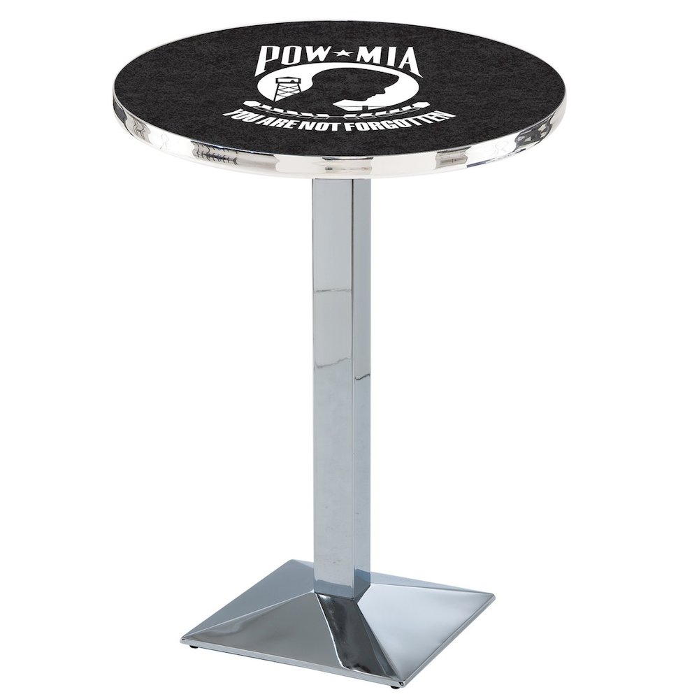 L217 POW/MIA 36" Tall - 36" Top Pub Table with Chrome Finish. Picture 1