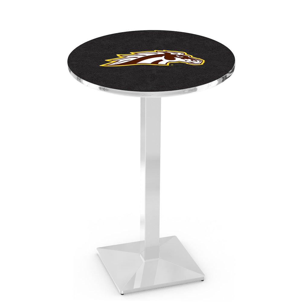 L217 Western Michigan University 36" Tall - 36" Top Pub Table with Chrome Finish. Picture 1