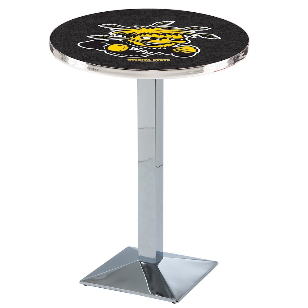 L217 Wichita State University 36' Tall - 36' Top Pub Table w/ Chrome Finish. Picture 1