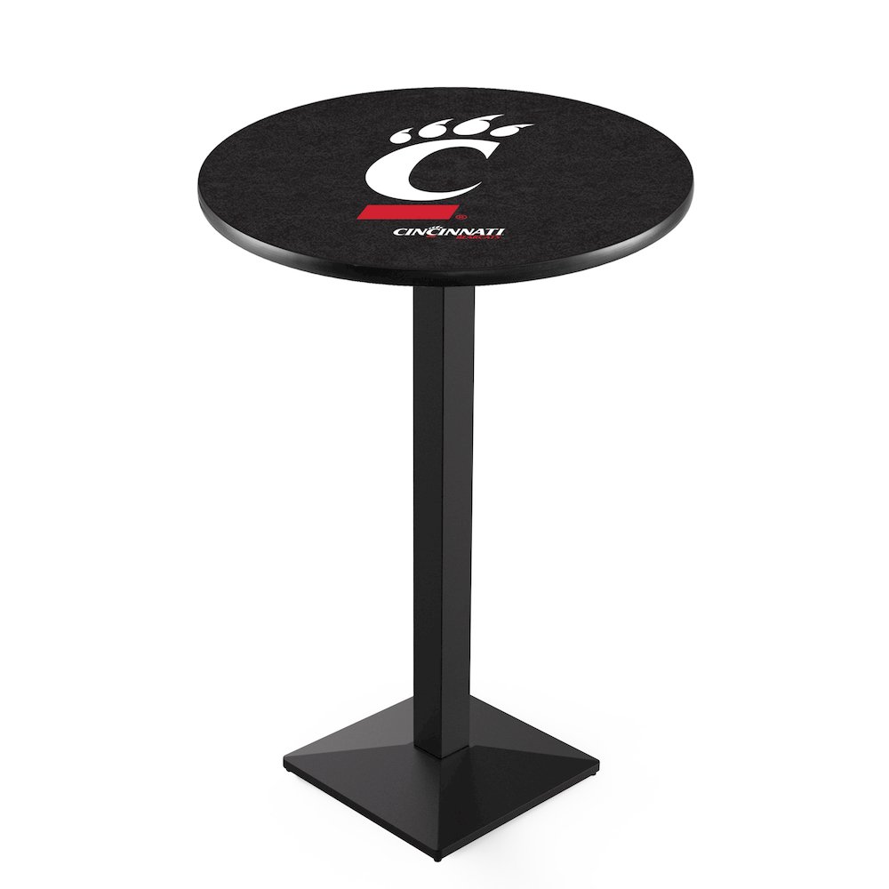 L217 University of Cincinnati 36" Tall - 36" Top Pub Table with Black Wrinkle Finish. Picture 1