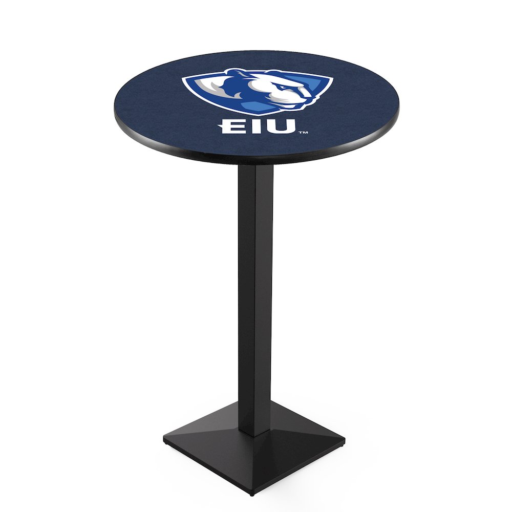 L217 Eastern Illinois University 36" Tall - 36" Top Pub Table with Black Wrinkle Finish. Picture 1
