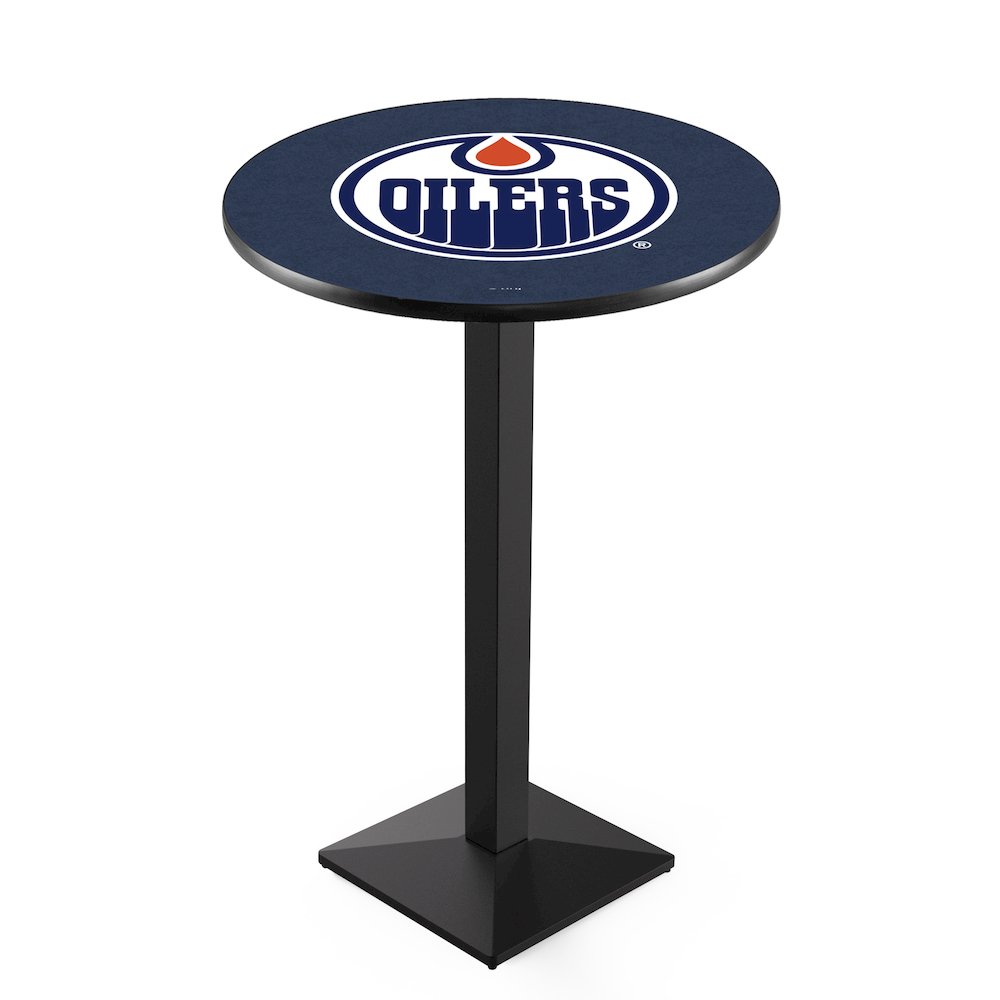 L217 Edmonton Oilers 36" Tall - 36" Top Pub Table with Black Wrinkle Finish (8746). Picture 1