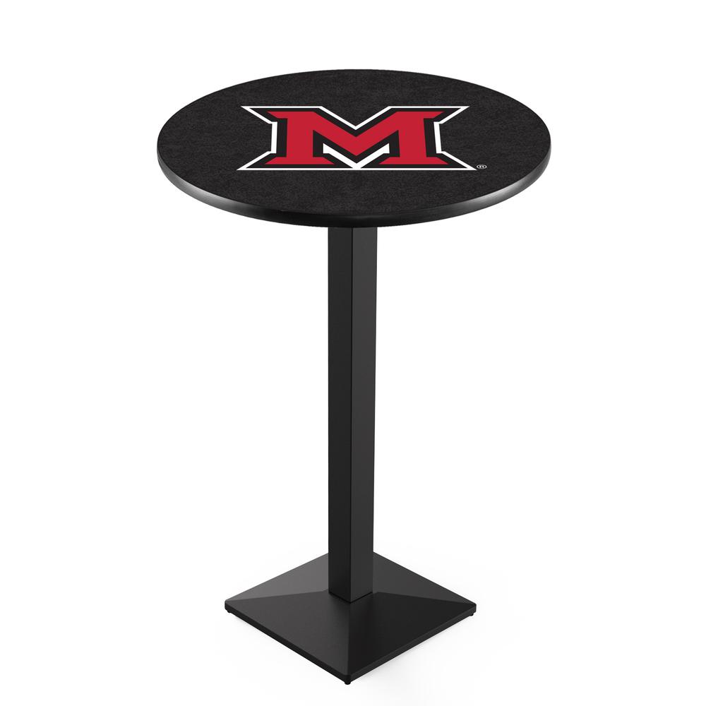 L217 Miami University (OH) 36" Tall - 36" Top Pub Table with Black Wrinkle Finish. Picture 1