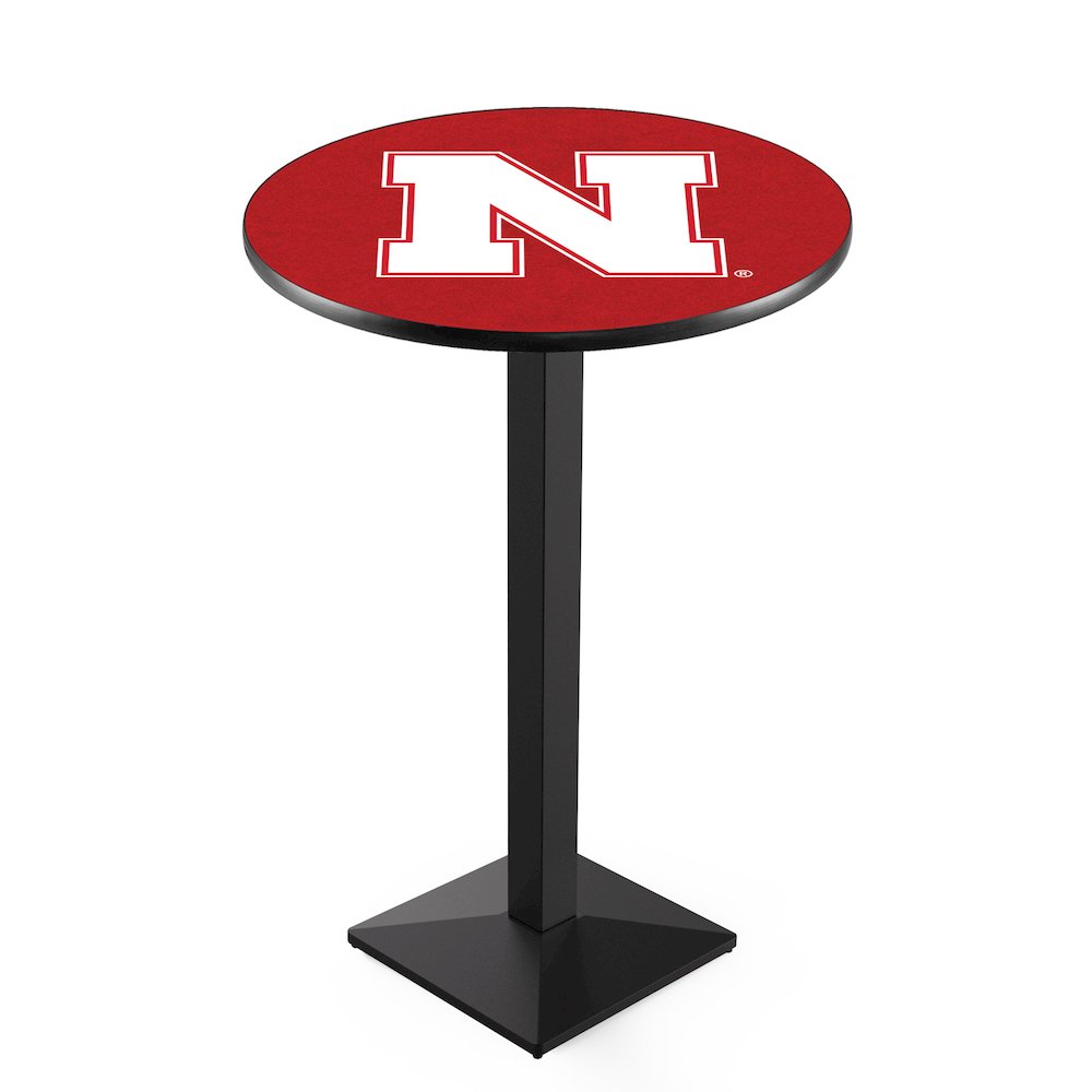 L217 University of Nebraska 36' Tall - 36' Top Pub Table w/ Black Wrinkle Finish. Picture 1