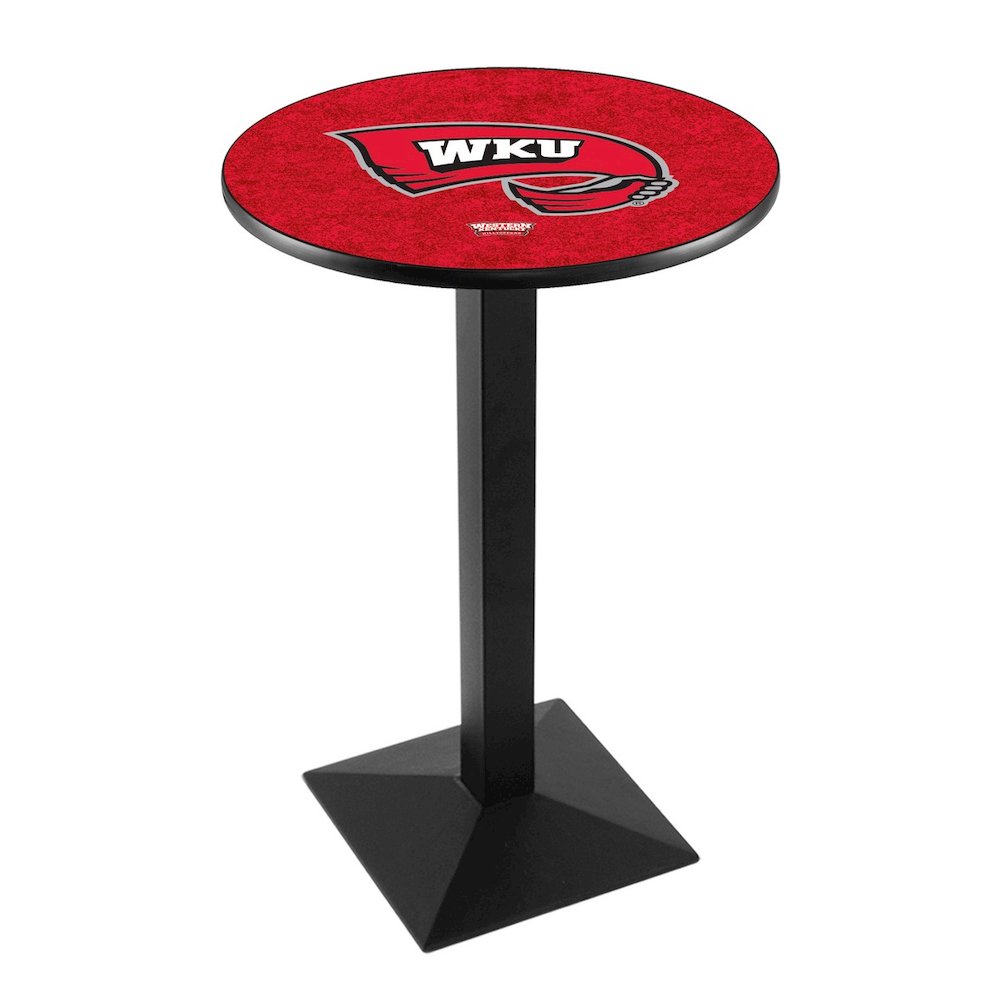 L217 Western Kentucky University 36" Tall - 36" Top Pub Table with Black Wrinkle Finish. Picture 1