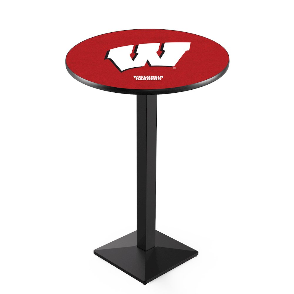 L217 University of Wisconsin (W)  36' Tall - 36' Top Pub Table w/ Black Wrinkle Finish. Picture 1