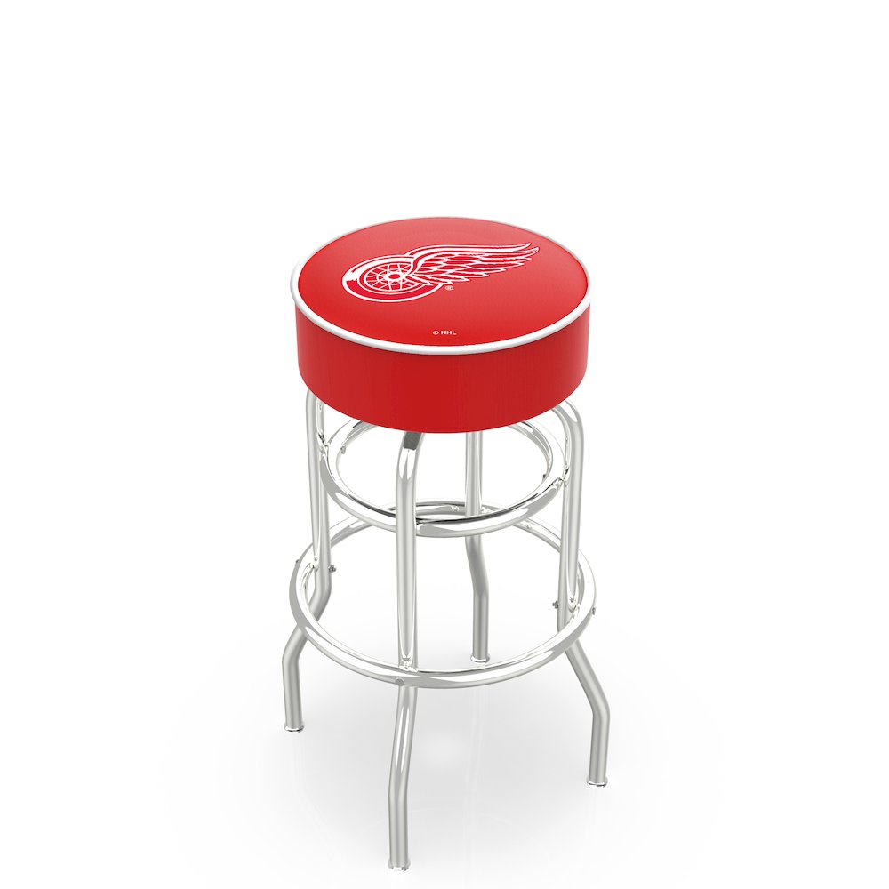 30" L7C1 - 4" Detroit Red Wings Cushion Seat with Double-Ring Chrome Base Swivel Bar Stool by Holland Bar Stool Company. Picture 1