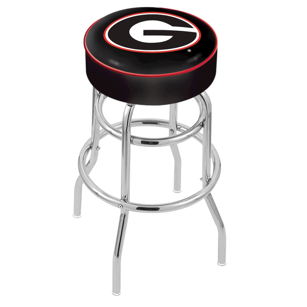 30" L7C1 - 4" Georgia "G" Cushion Seat with Double-Ring Chrome Base Swivel Bar Stool by Holland Bar Stool Company. Picture 1