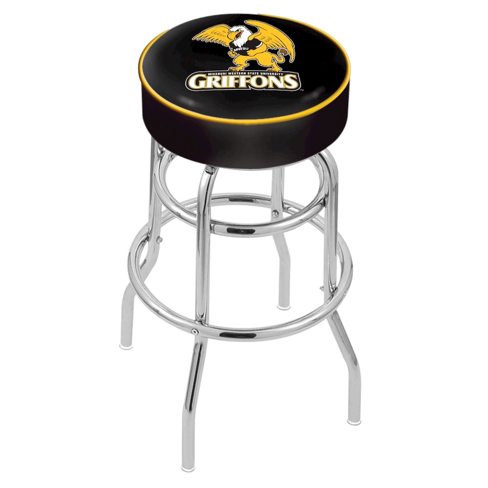 30" L7C1 - 4" Missouri Western State Cushion Seat with Double-Ring Chrome Base Swivel Bar Stool by Holland Bar Stool Company. Picture 1