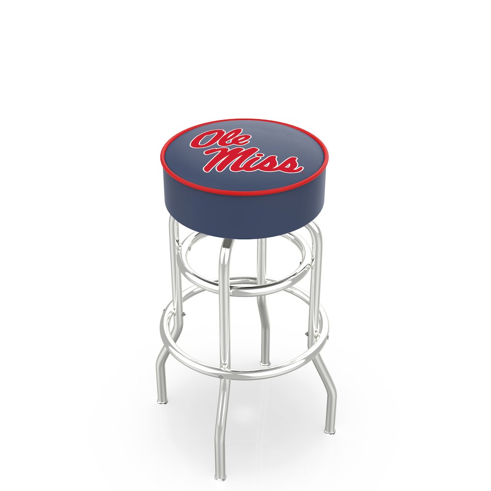30" L7C1 - 4" Ole' Miss Cushion Seat with Double-Ring Chrome Base Swivel Bar Stool by Holland Bar Stool Company. Picture 1
