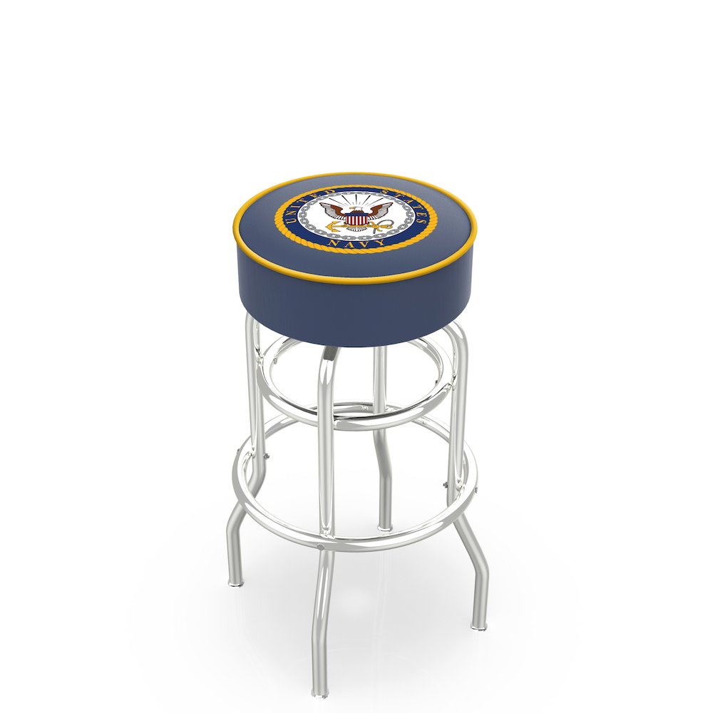 30" L7C1 - 4" U.S. Navy Cushion Seat with Double-Ring Chrome Base Swivel Bar Stool by Holland Bar Stool Company. Picture 1