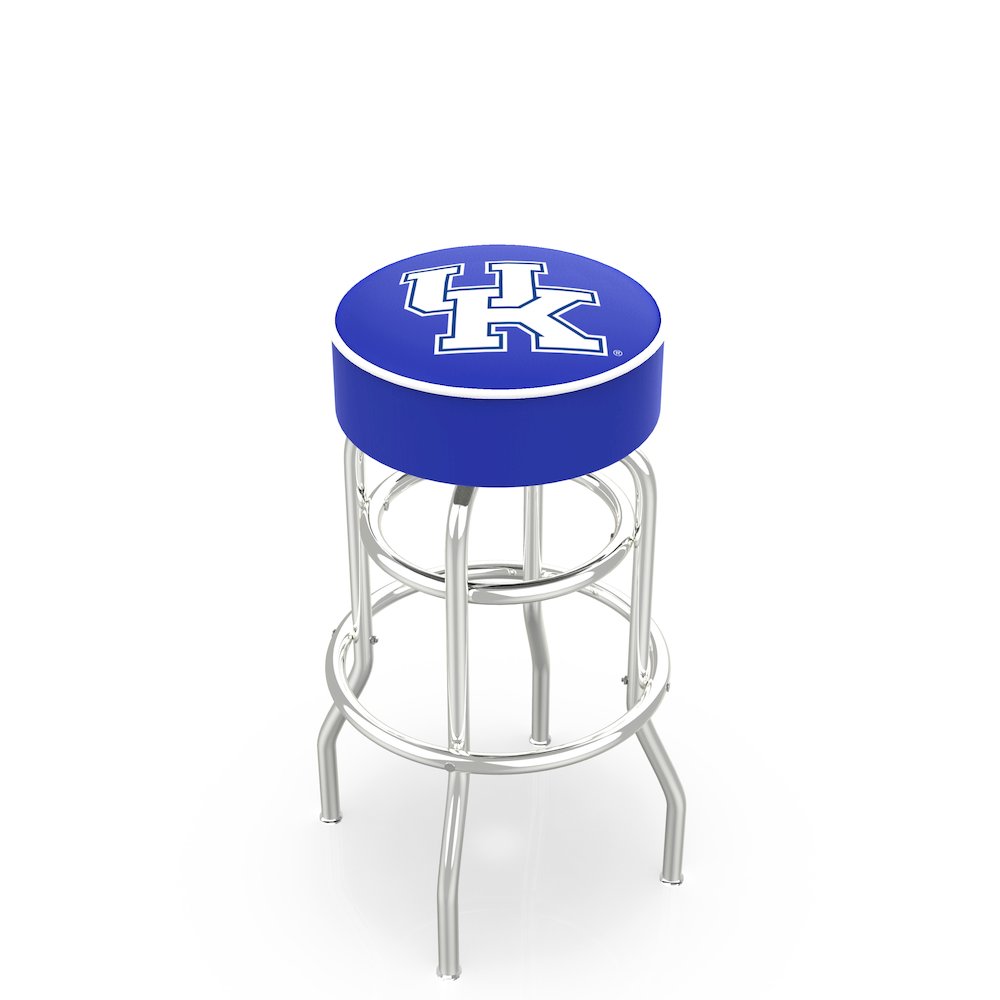 30" L7C1 - 4" Kentucky "UK" Cushion Seat with Double-Ring Chrome Base Swivel Bar Stool by Holland Bar Stool Company. Picture 1