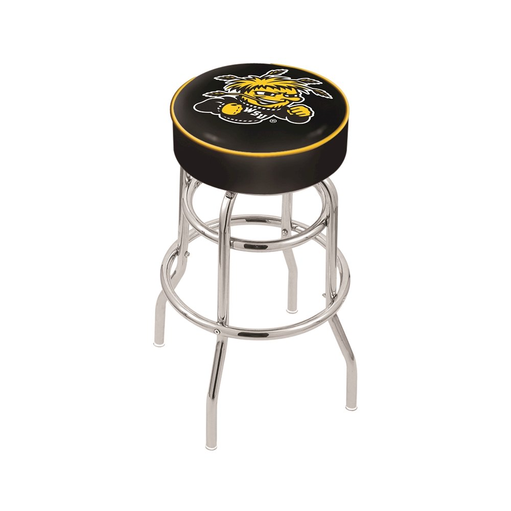 30" L7C1 - 4" Wichita State Cushion Seat with Double-Ring Chrome Base Swivel Bar Stool by Holland Bar Stool Company. Picture 1